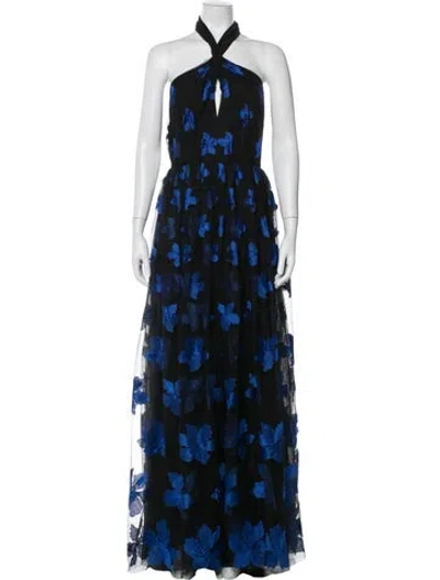 Pre-owned ml Monique Lhuillier Floral Print Long Dress In Blue