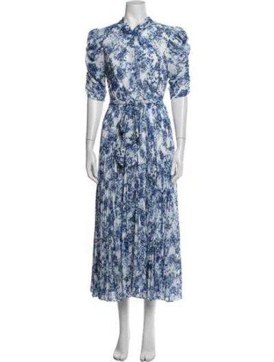 Pre-owned ml Monique Lhuillier Floral Print Long Dress In Blue