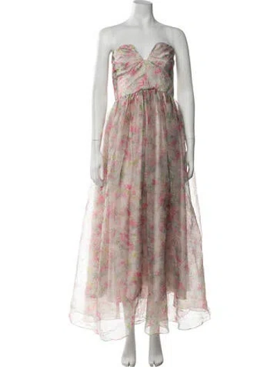 Pre-owned ml Monique Lhuillier Floral Print Long Dress In Multicolor