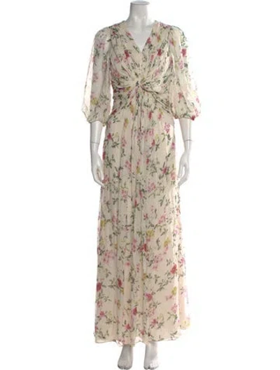 Pre-owned ml Monique Lhuillier Floral Print Long Dress In Neutral