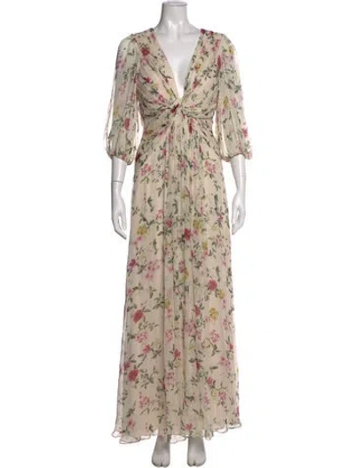 Pre-owned ml Monique Lhuillier Floral Print Long Dress In Neutral