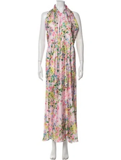 Pre-owned ml Monique Lhuillier Floral Print Long Dress In Pink