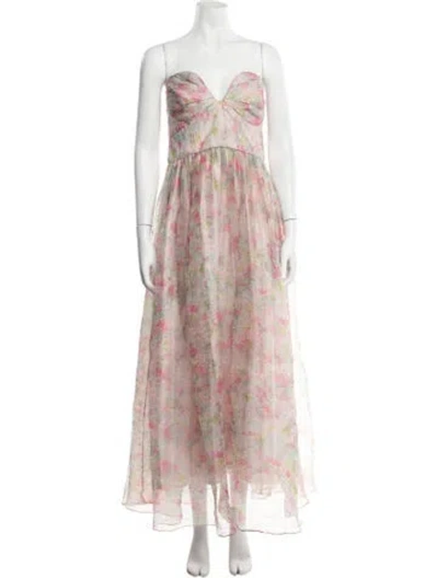 Pre-owned ml Monique Lhuillier Floral Print Long Dress In Pink