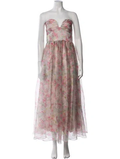 Pre-owned ml Monique Lhuillier Floral Print Long Dress In Pink