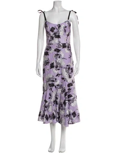 Pre-owned ml Monique Lhuillier Floral Print Long Dress In Purple