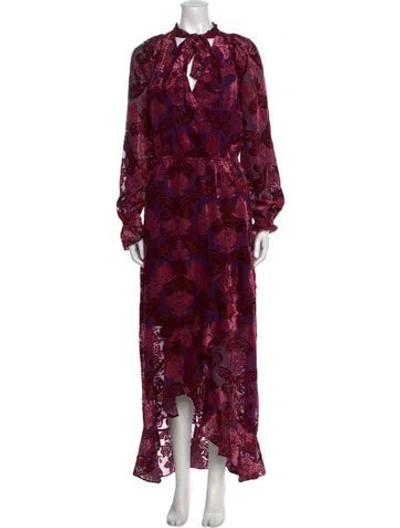 Pre-owned ml Monique Lhuillier Floral Print Long Dress In Purple