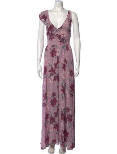 Pre-owned ml Monique Lhuillier Floral Print Long Dress In Purple