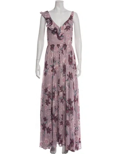 Pre-owned ml Monique Lhuillier Floral Print Long Dress In Purple