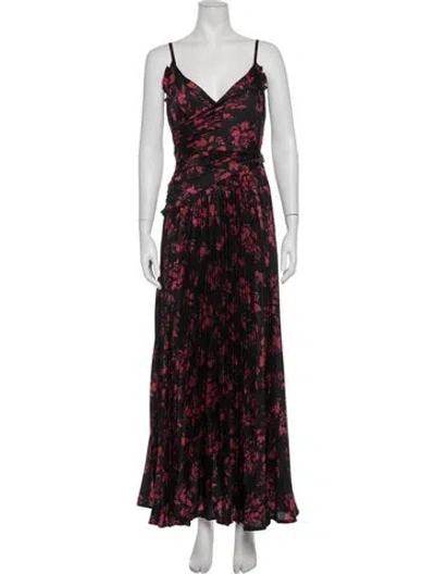 Pre-owned ml Monique Lhuillier Floral Print Long Dress In Red
