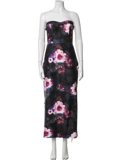 Pre-owned ml Monique Lhuillier Floral Print Long Dress W/ Tags In Black