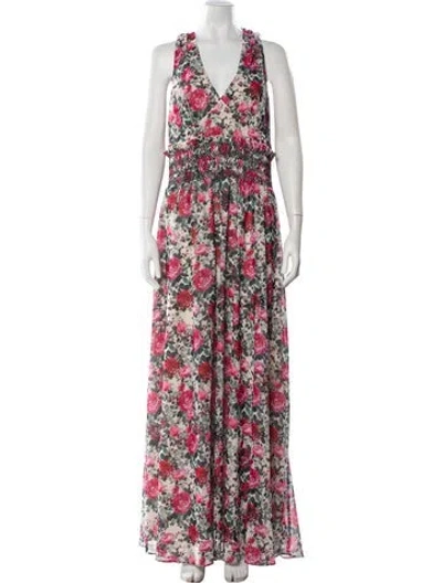 Pre-owned ml Monique Lhuillier Floral Print Long Dress W/ Tags In Pink