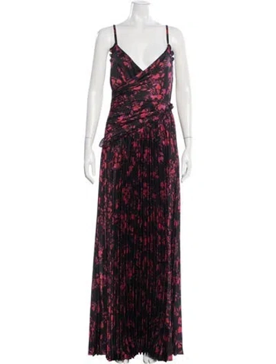 Pre-owned ml Monique Lhuillier Floral Print Long Dress W/ Tags In Red