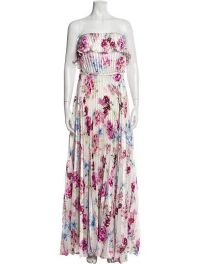 Pre-owned ml Monique Lhuillier Floral Print Long Dress W/ Tags In White