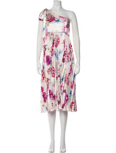Pre-owned ml Monique Lhuillier Floral Print Long Dress In White