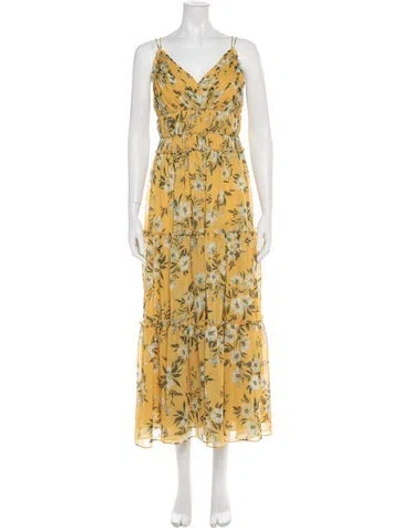 Pre-owned ml Monique Lhuillier Floral Print Long Dress In Yellow