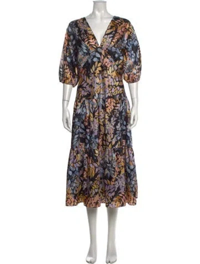 Pre-owned ml Monique Lhuillier Floral Print Midi Length Dress In Black