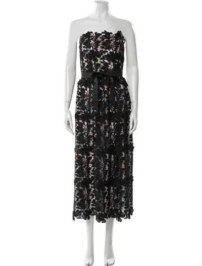 Pre-owned ml Monique Lhuillier Floral Print Midi Length Dress In Black