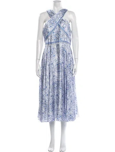 Pre-owned ml Monique Lhuillier Floral Print Midi Length Dress In Blue