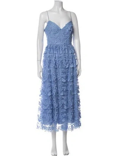 Pre-owned ml Monique Lhuillier Floral Print Midi Length Dress In Blue