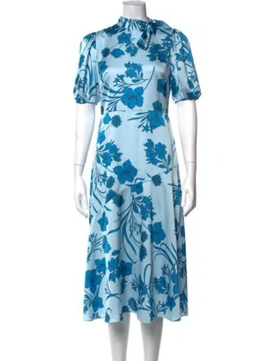 Pre-owned ml Monique Lhuillier Floral Print Midi Length Dress In Blue