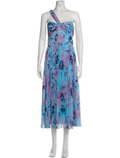 Pre-owned ml Monique Lhuillier Floral Print Midi Length Dress In Blue