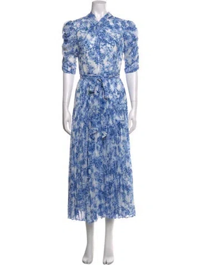 Pre-owned ml Monique Lhuillier Floral Print Midi Length Dress In Blue