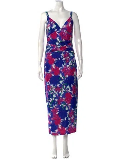 Pre-owned ml Monique Lhuillier Floral Print Midi Length Dress In Multicolor