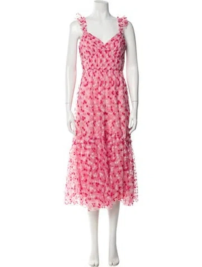 Pre-owned ml Monique Lhuillier Floral Print Midi Length Dress In Pink
