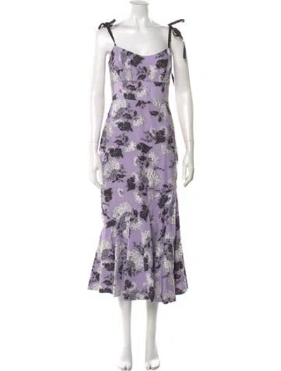 Pre-owned ml Monique Lhuillier Floral Print Midi Length Dress In Purple