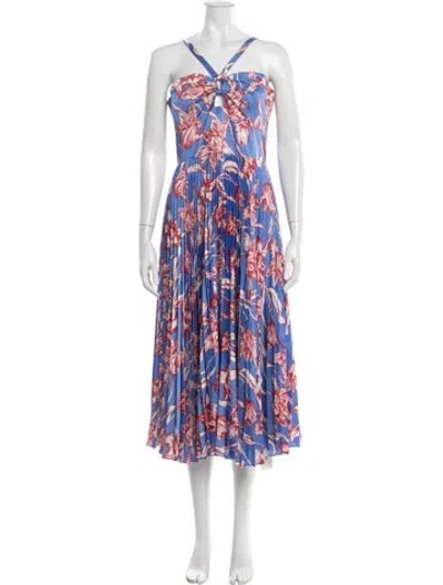 Pre-owned ml Monique Lhuillier Floral Print Midi Length Dress In Red