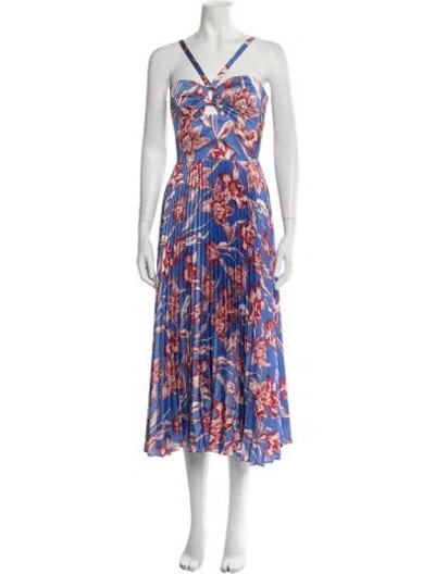 Pre-owned ml Monique Lhuillier Floral Print Midi Length Dress In Red