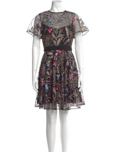 Pre-owned ml Monique Lhuillier Floral Print Mini Dress In Black