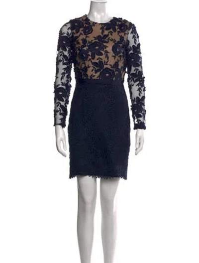 Pre-owned ml Monique Lhuillier Floral Print Mini Dress In Black/neutrals