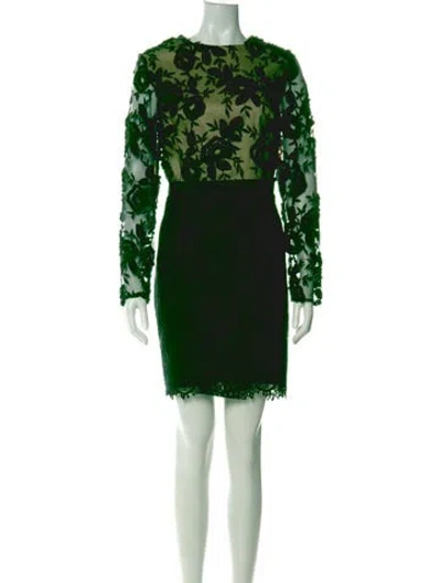 Pre-owned ml Monique Lhuillier Floral Print Mini Dress In Green