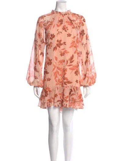 Pre-owned ml Monique Lhuillier Floral Print Mini Dress In Orange