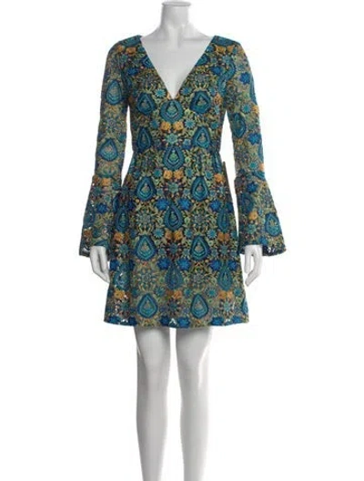 Pre-owned ml Monique Lhuillier Floral Print Mini Dress W/ Tags In Blue