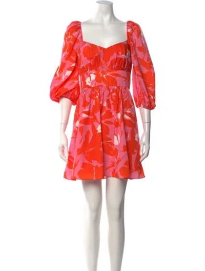 Pre-owned ml Monique Lhuillier Floral Print Mini Dress W/ Tags In Orange