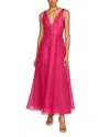 ml Monique Lhuillier Giselle Textured V Neck Midi Dress In Cerise Pink In Brown
