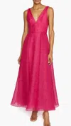 ml Monique Lhuillier Giselle Textured V Neck Midi Dress In Cerise Pink In Brown