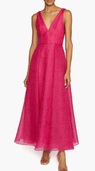 ml Monique Lhuillier Giselle Textured V Neck Midi Dress In Cerise Pink