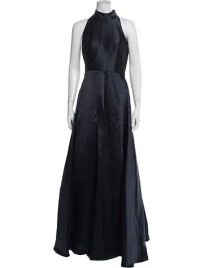 Pre-owned ml Monique Lhuillier Halterneck Long Dress W/ Tags In Blue