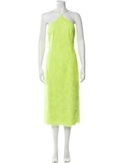 Pre-owned ml Monique Lhuillier Halterneck Midi Length Dress In Green