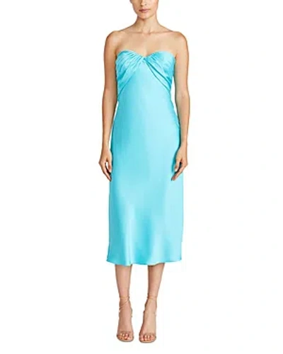 ml Monique Lhuillier Imara Satin Midi Dress In Bright Aqua