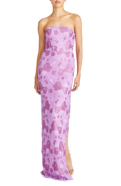 ml Monique Lhuillier Justine Lace Strapless Gown In Lilac Pearl