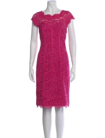 Pre-owned ml Monique Lhuillier Lace Pattern Knee-length Dress In Pink