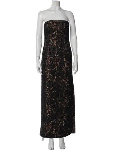 Pre-owned ml Monique Lhuillier Lace Pattern Long Dress In Black