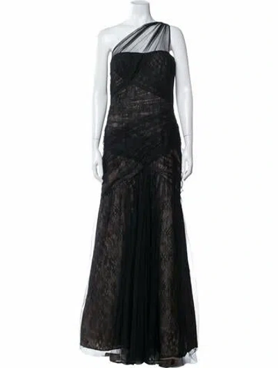 Pre-owned ml Monique Lhuillier Lace Pattern Long Dress In Black