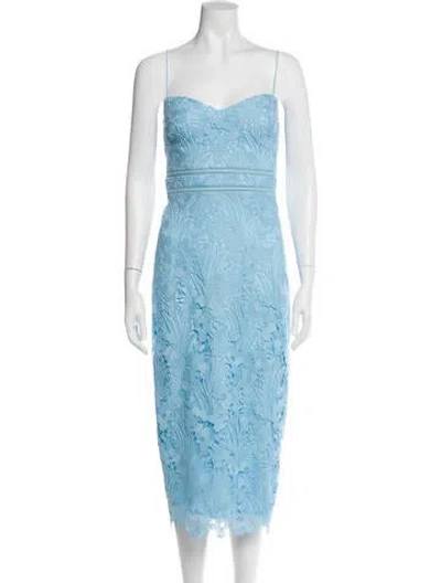 Pre-owned ml Monique Lhuillier Lace Pattern Long Dress In Blue