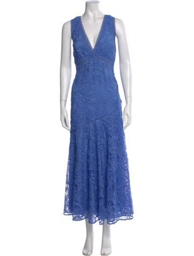 Pre-owned ml Monique Lhuillier Lace Pattern Long Dress In Blue