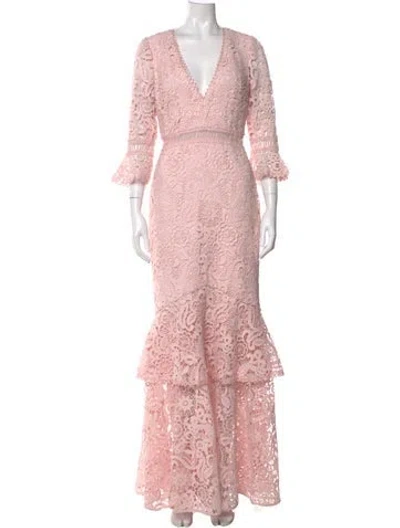 Pre-owned ml Monique Lhuillier Lace Pattern Long Dress In Pink